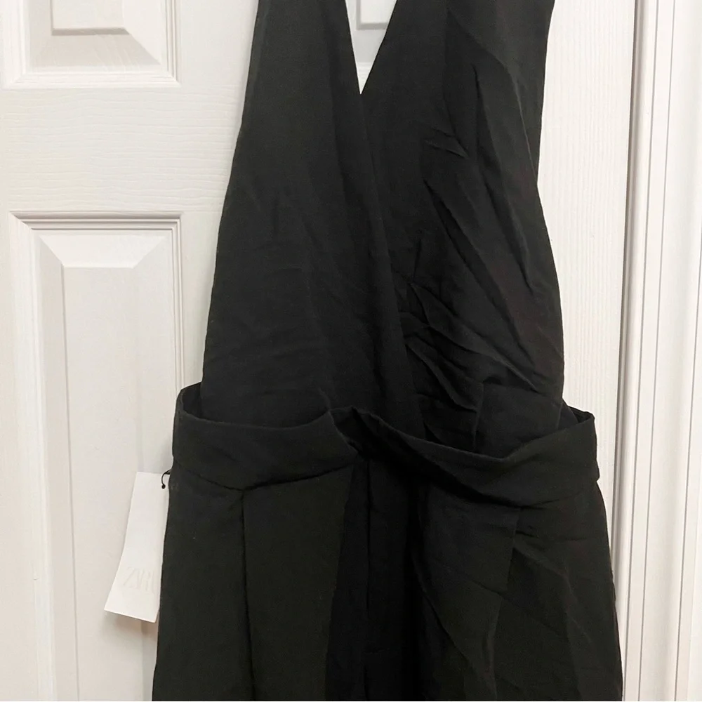 ZARA LONG OPEN BACK JUMPSUIT Black Cotton/Linen Blend XL NWT